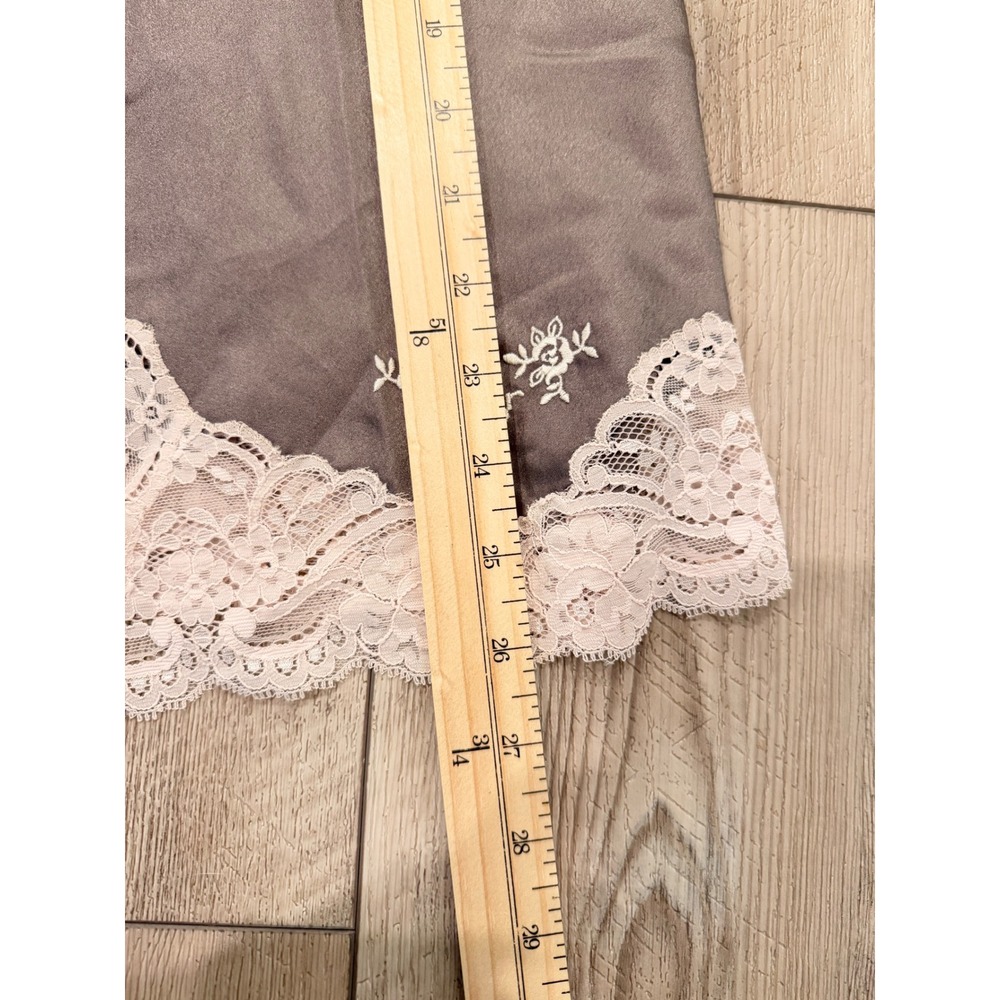 Christian Dior Vintage Taupe Satin Half Slip Lace Trim Side Slit Logo 25 Inch - Picture 10 of 14